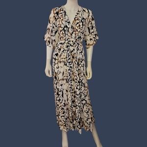 DG2 Elegant Abstract Animal Print Silk Tie Back V-Neck Maxi Dress